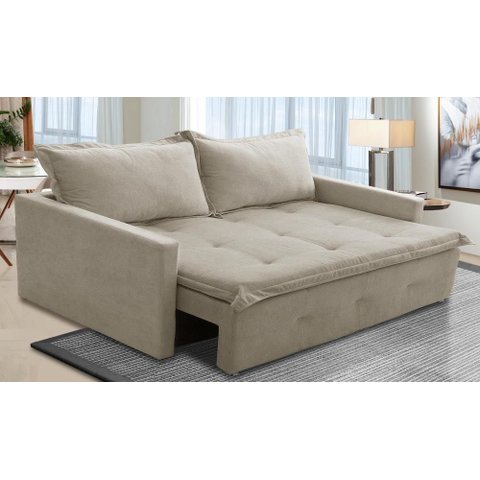 Sofá sem Caixa Retrátil e Reclinável 2,00m com Molas Marrocos Boucle Bege Mirra Decor