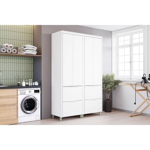 Armário Multiuso P- Área Serviço Marquesa C- 4 Portas e 4 Gavetas 140cm Branca - Nesher