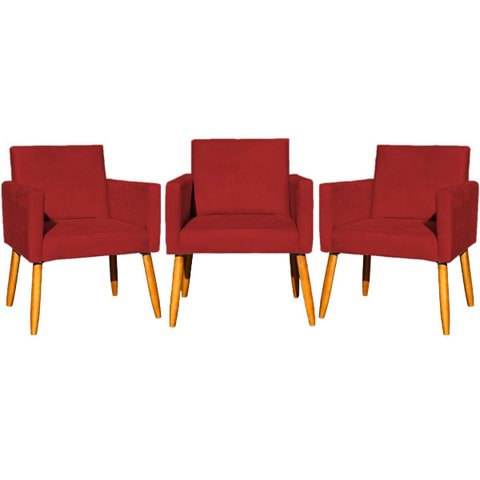 Kit 3 Poltronas Decorativa para Sala Recepção Consultório Escritório Nina Tecido Suede