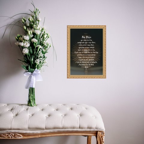 Quadro Moldura Dourada Pai Nosso Ostensório 45x34cm:com Acetato