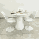 Ver imagem 4 de Mesa de Jantar Cone Balonê Redonda 110 Cm Tampo Marmorizado Calacata Base Branca Mesa de Jantar Cone