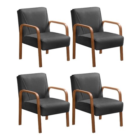Kit 04 Poltronas Cadeiras Decorativas Anita Para Sala Mesa De Jantar Quarto Recepção - Suede Cinza