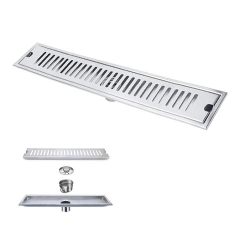 Ralo Linear 50cm Inox Anti Odor Anti Inseto Banheiro Lavabo Area Externa Quintal Resistente