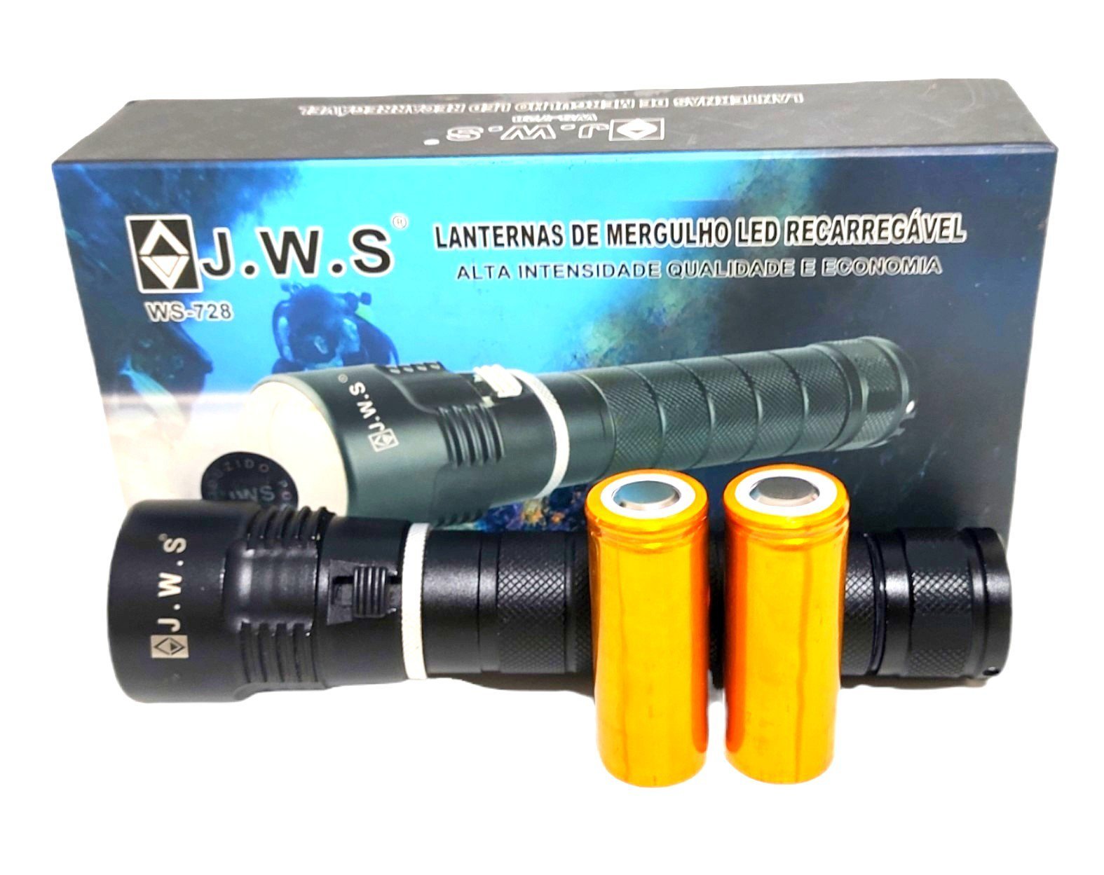 Lanterna Mergulho Profissional Super Duas Baterias 26650 JWS Lanterna Recarregável mergulho profissi - 5