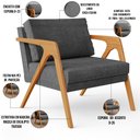 Ver imagem 4 de Poltrona Decorativa para Sala Estar Pietra Estrutura de Madeira L02 Linho Cinza Escuro - Lyam Decor