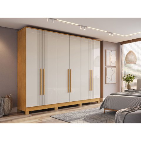 Roupeiro Moderna 6 Portas 100% MDF com Pes CHF Moveis Cinamomo/Off White