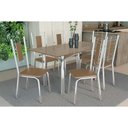 Ver imagem 1 de Conjunto: Mesa Sala Jantar Elba Tampo Madeirado C/ Vidro 160cm e 6 Cadeiras Florença Cromada/freijo