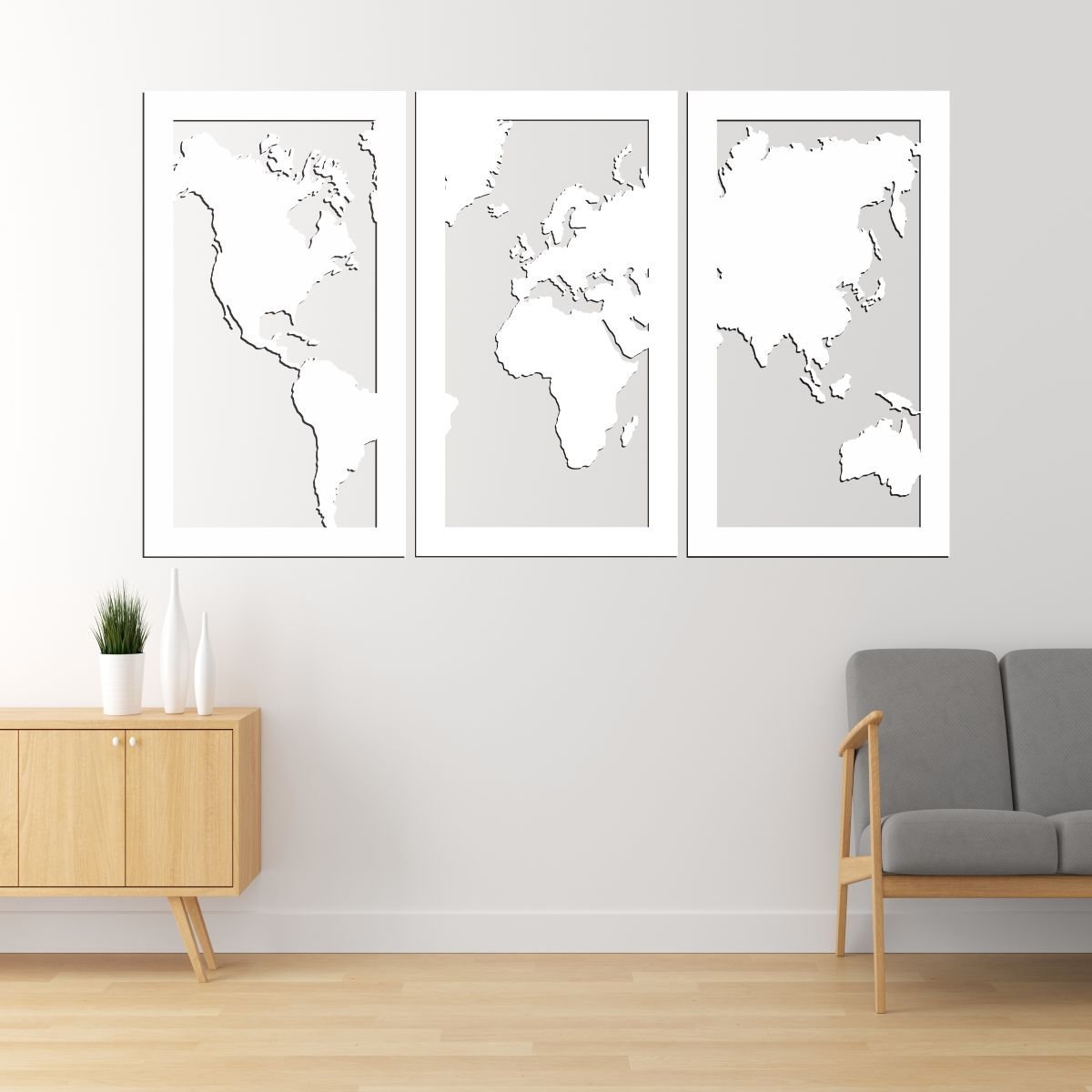 Quadro Decoração Vazado Mapa Mundi Mdf 6mm Branco 70x40 Cm - 2