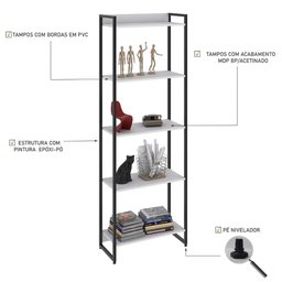 Estante Livreiro Dynamica Industrial 60cm 5 Prateleiras C08 Branco Chess - Mpozenato - 3