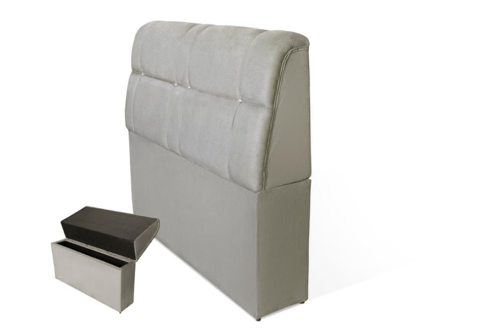 Cabeceira Imperador Com Baú 160Cm Queen Suede Bege - Bebezin - 1