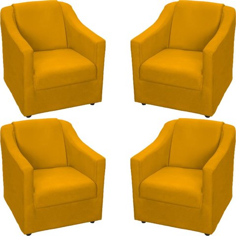 Kit 4 Poltronas Decorativas para Sala Recepção Consultório Manicure Cadeira Mila Suede