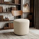 Ver imagem 1 de Poltrona Orgânica Redonda Linho Off White Encosto Madeira Curvo Design Escandinavo Sala Quarto Hall