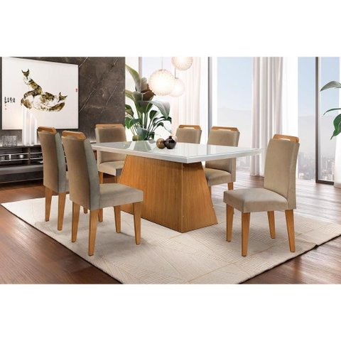 Mesa Cozinha Luna 180 + 6 Cad Athenas Capuccino/Bege Rufato