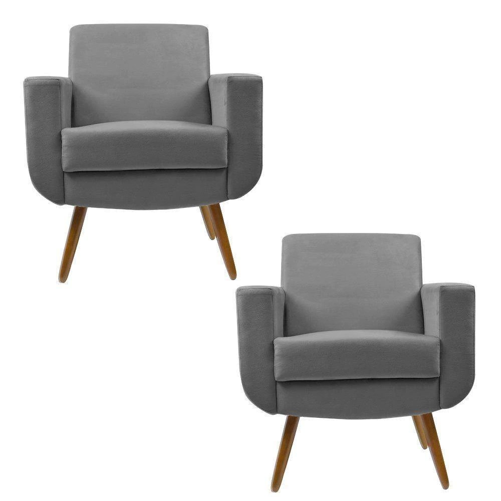 Kit 02 Poltronas para Sala de TV Cristal Pés Madeira Suede Cinza Shop ...