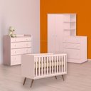 Ver imagem 1 de Conjunto Berço Mini Cama Retrô, Cômoda Trocador e Guarda Roupa C/ Cômoda Rosa