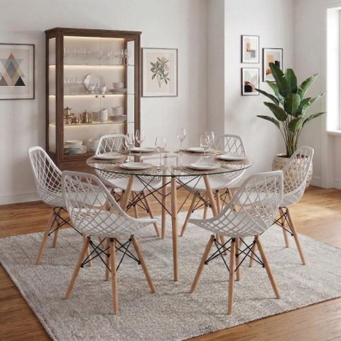 Kit Mesa Eames Vidro 110cm + 6 Cadeiras Kaila Dsw - Seat&Co