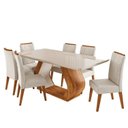 Ver imagem 2 de Conjunto Sala de Jantar 6 Lugares Retangular Tampo em Vidro e MDF Saron Yescasa Bege/Mel/Off White