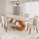 Ver imagem 1 de Conjunto Sala de Jantar 6 Lugares Retangular Tampo em Vidro e MDF Saron Yescasa Bege/Mel/Off White