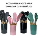 Ver imagem 6 de Kit 12 Utensílios de Cozinha Peças de Silicone e Cabo de Madeira Madeira Resistentes - Preto