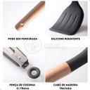 Ver imagem 4 de Kit 12 Utensílios de Cozinha Peças de Silicone e Cabo de Madeira Madeira Resistentes - Preto