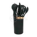 Ver imagem 2 de Kit 12 Utensílios de Cozinha Peças de Silicone e Cabo de Madeira Madeira Resistentes - Preto