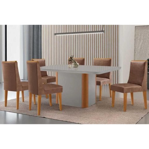Mesa Cozinha Pietá 180 + 6 Cad Dakota Natural/Capucci Rufato
