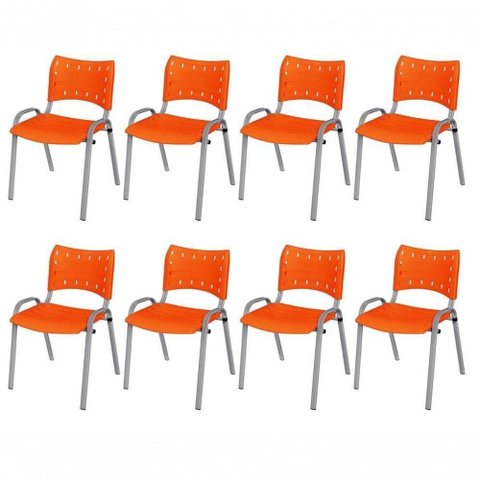 Cadeira Iso Base Cinza Escola, Escritório Laranja Kit 8 Un