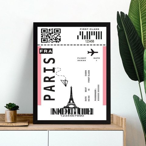 Quadro Decorativo Passagem para Paris 24x18cm - com Vidro:moldura Branca