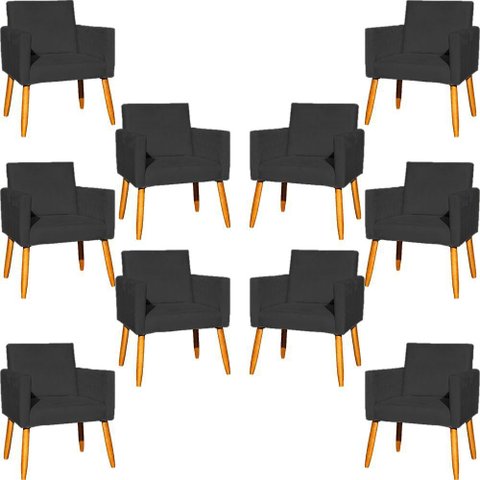 Kit 10 Poltronas Decorativa para Sala Nina Suede Cores Pé Palito 30cm Castanho - Preto, Suede