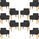 Ver imagem 1 de Kit 10 Poltronas Decorativa para Sala Nina Suede Cores Pé Palito 30cm Castanho - Preto, Suede
