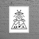 Ver imagem 1 de Quadro Decorativo Abdução Disco Voador 24x18cm - com vidro:Madeira branca