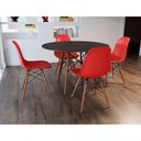 Ver imagem 1 de Sala De Jantar Mesa 90Cm Preta Com 4 Cadeiras Vermelhas Cor: Preto