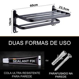Suporte Embralumi Porta Toalha Banho Duplo Parede 7 Ganchos Banheiro 60cm - 8