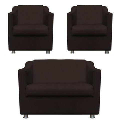 Kit 2 Poltronas e Namoradeira Tilla Suede Marrom Twdecora