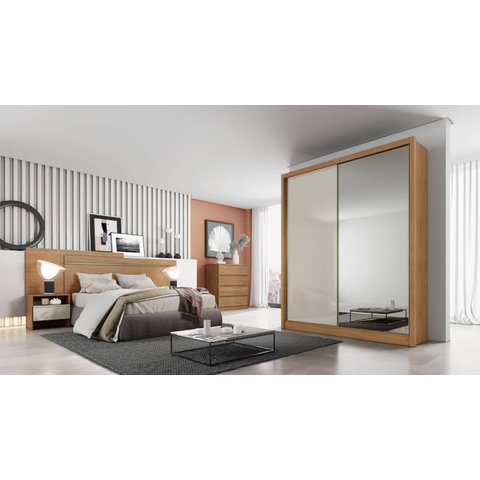 Guarda Roupa Solteiro com Espelho Mdf 3 Gavetas - Toledo-cumaru/fendi - Móveis Novo Horizonte
