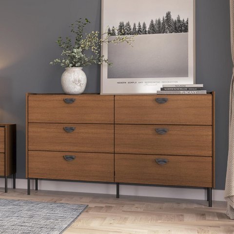 Cômoda Itália em MDF com 6 Gavetas e Pés Metálicos Itaúba Âmbar/Reali ITA46
