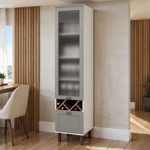 Balcão Cristaleira para Sala de Jantar 1 Porta de Vidro Provençal 100% Mdf Iluminata