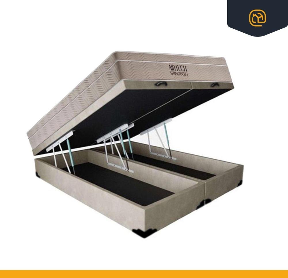 Cama Box Baú Queen + Colchão de Molas Ensacadas Ortobom Airtech Bege 158cm suporta até 150 Kg - 5