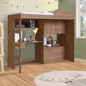 Cama de Solteiro Alta Multifuncional com Escrivaninha Montana Pupi Shop Jm