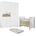 Ver imagem 1 de Berço Americano Mirelle com Colchão Gazin com Guarda Roupa Infantil Vittoria 6 Portas Branco - Mó
