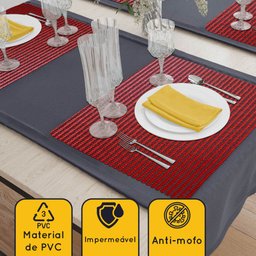 4 Jogo Americano Pvc Vermelho Antiderrapante 29x44 Id Decor - 2