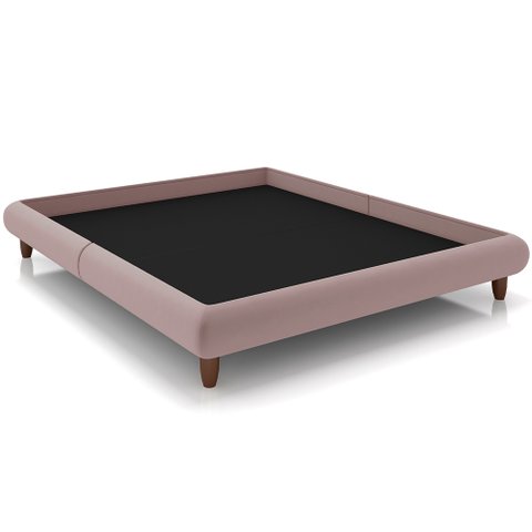 Cama Casal Base Box Pés de Madeira 156cm Otto P05 Veludo Rosê - Lyam Decor