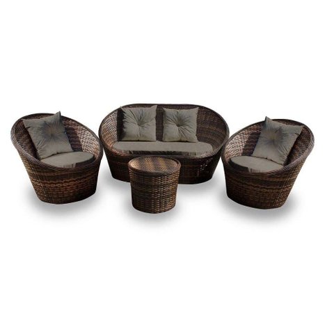 Conjunto de Sofás Fibra Sintética Buenos Aires - 1 Sofá 2 L + 2 Poltronas + 1 Mesa Centro - Tecido D