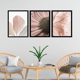 Kit 3 Quadros Fotos Modernas Flores Rosê 24x18cm:moldura Preta - 1 Kit 3 Quadros Fotos Modernas Flores Rosê 24x18cm:moldura Preta - 1