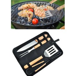 Kit 04 Utencilios e Estojo Case para Churrasco Inox - 10