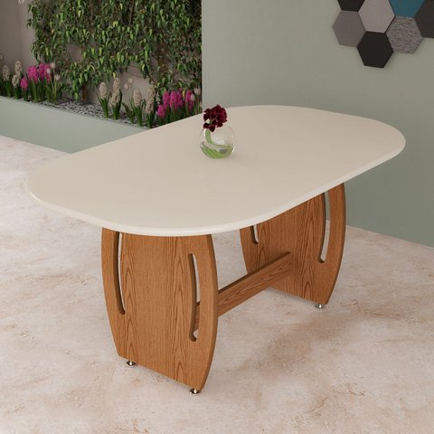 Mesa de Jantar para 6 Cadeiras Oval em Mdf Estrutura Robusta e Elegante:nature/ Off White