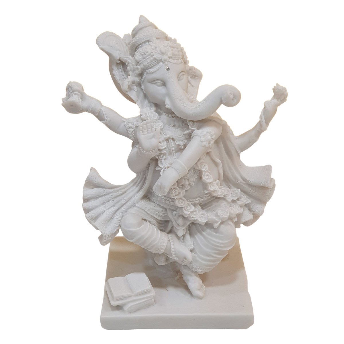 Escultura Ganesha Dançante de Pó de Mármore Branco 20cm - 1