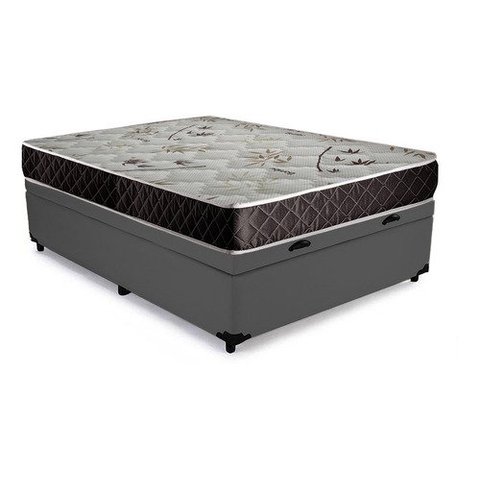 Cama Box Baú Casal Conforto Sintético Cinza + Colchão Casal Conforto Espuma D33 17x138x188