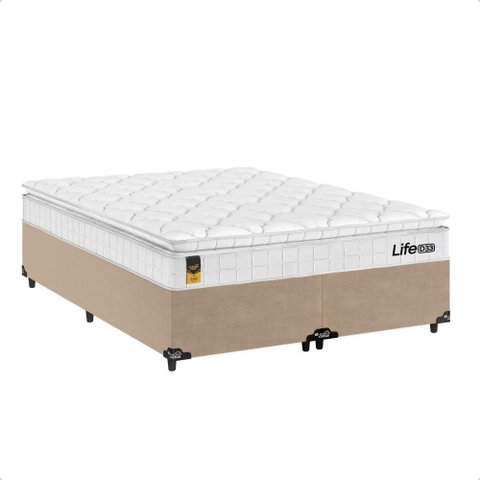 Cama Box Casal Bipartido Bege + Colchão Life D33 Pillow Top Branco 56 x 138 x 188 cm- e-Shop Casa