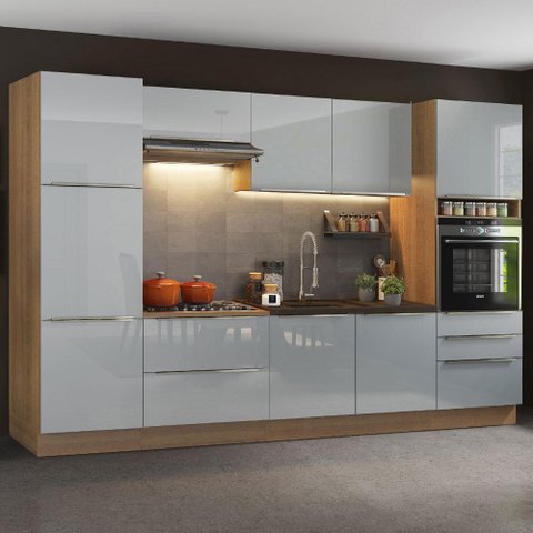 Armário de Cozinha Completa 320cm Rustic/Cinza Lux Madesa 03